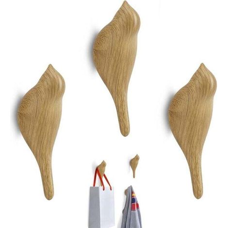 Patères murales en bois, crochets muraux, crochets muraux oiseaux, crochet mural multifonctionnel en résine, motif oiseaux pour suspendre manteaux, serviettes, chapeaux, sacs, résine bois, lot de 3 (r
