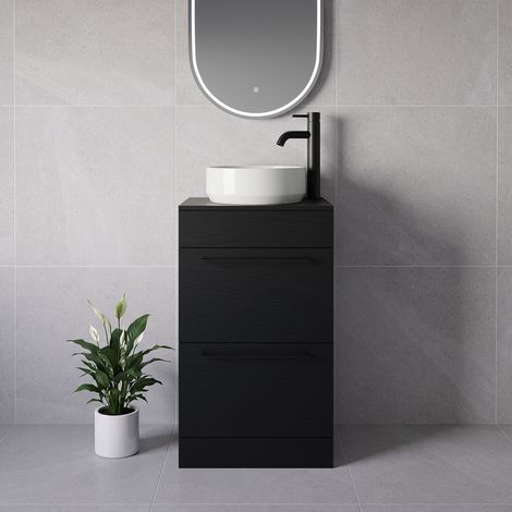 Napoli 390 Nero Oak 500mm 2 Drawer Vanity Unit for Countertop Basins - 500mm - Matt Black 320mm Handle