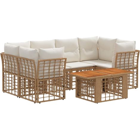 Gartensofa-set 7 stk. Natürlich und Cremweiß Poly-Rattan vidaXL (1/5)
