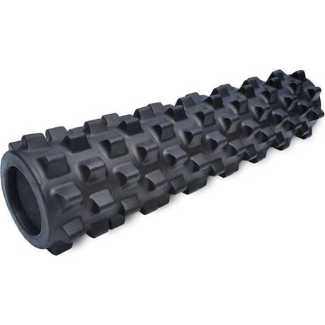 Rouleau de massage relaxant musculaire extensible de 45 cm, axe en mousse pour fitness et fitness - Colonne de yoga robuste en EVA à dents de loup - 45 cm, noir résistant (1/4)