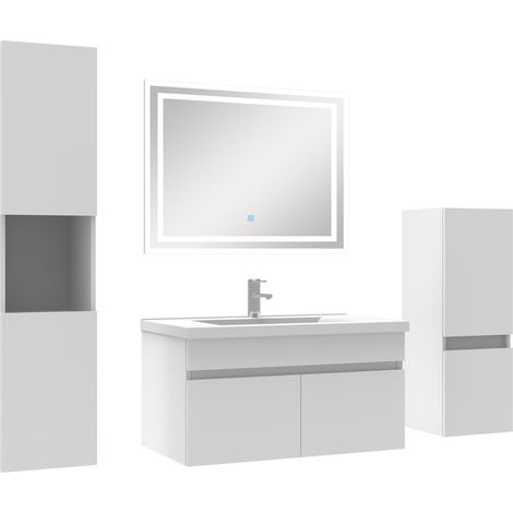 Meubles simple vasque 80cm，meuble acve colonne et miroir Blanc