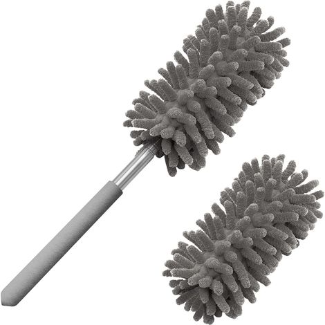 Paquete de 1 paño de limpieza de microfibra, lavable a mano y reutilizable, con mango retráctil y cepillo de limpieza extraíble, ideal para oficina, coche, ventanas, muebles y ventiladores de techo.