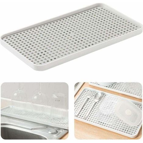 Tapis égouttoir, grille d'égouttage avec bac de récupération, grille d'égouttage double couche, planche d'égouttage, planche d'égouttage multifonctionnelle, convient pour les bols, assiettes, tasses, (1/4)