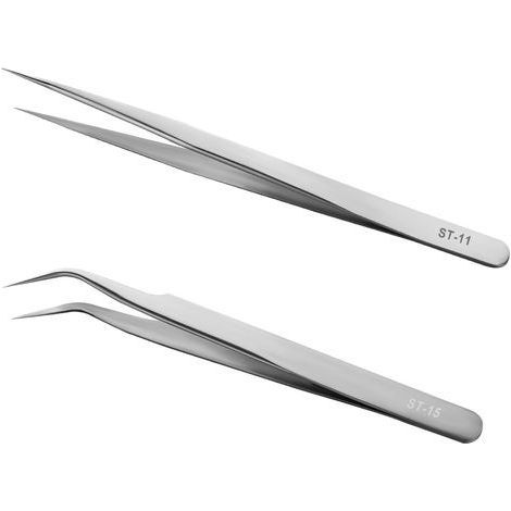 2PCS Pincette, Acier Inoxydable, Pointe Droite Et Coudée, Antistatique ESD, Pour Réparation Électronique Et Loisirs Créatifs (1/5)