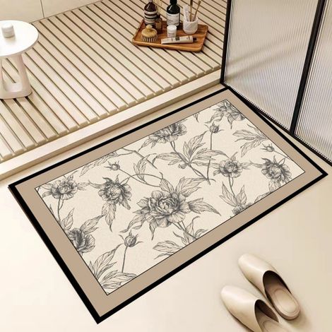 LAN Fleurs de cerisier nocturnes, 50 x 80 cm, boue de diatomées Tapis de sol en terre de diatomées, paillasson de salle de bain, tapis absorbant et antidérapant, tapis d'entrée, lavable. (1/5)
