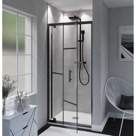 Cuisibane – Porte de douche pivotante 90 cm – Verre trempé anticalcaire – Cadre aluminium noir mat – Ouverture optimisée – Système Stop Water (1/4)