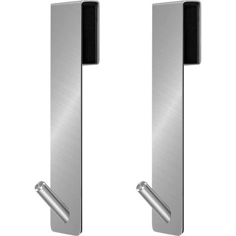 Lot de 2 crochets de porte de douche en acier inoxydable, sans perçage, pour suspendre des serviettes sur une porte de douche sans cadre (17,8 cm, argent) (1/5)