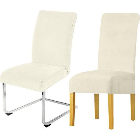 Stuhlhussen 2er Set, Samt, Universell, Abnehmbar, Waschbar, Beige (1/5)