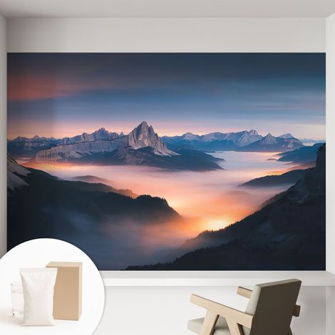 Papier peint intissé avec imprimé pour intérieur moderne application facile a motif - Colle incluse gratuite Soleil levant 152x104 cm (1/5)