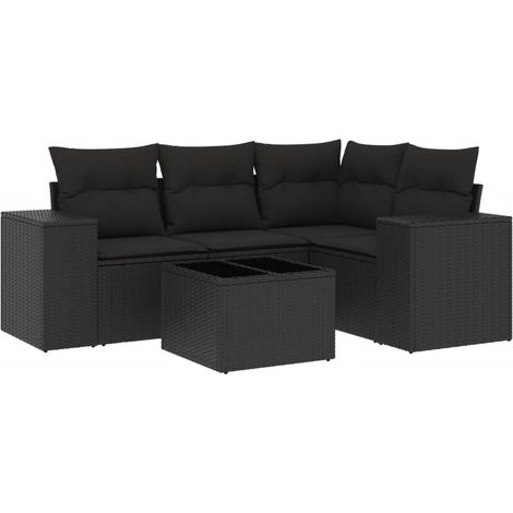 Set Divani da Giardino 5 pz con Cuscini in Polyrattan Nero vidaXL (1/3)