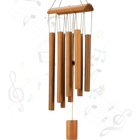 Carillon éolien en bambou - Carillon éolien en bois commémoratif et de condoléances au son naturel - Convient pour l'extérieur, la terrasse, la véranda, le jardin et la décoration intérieure (1/4)