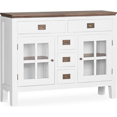 Console provençale bois massif de mindi blanc et marron Kirest 105cm (1/5)