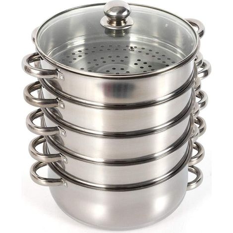 5-Tier Dampfgarer  26cm Dampfkochtopf Kochtopf Dampfkocher Edelstahl+ Glasdeckel
