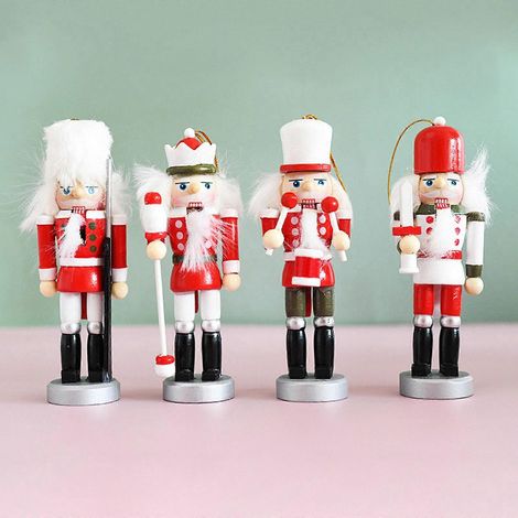 Lot de 4 casse-noisettes pour poupée, figurines de soldats en bois, décorations de Noël pour la maison (1/4)