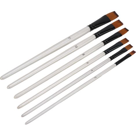 Ensemble de 6 pinceaux en nylon bicolores, manche blanc nacré, forme ongle, embouts plats 601F-6 (1/5)