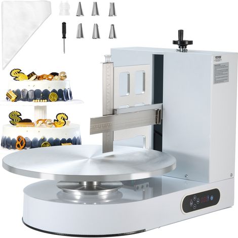 Machine à Glacer les Gâteaux 4-16 pouces, Machine à Lisser Crème à Faible Bruit, Plateau Tournant avec Grattoir Réglable, Vitesse de Rotation de 25 à 320 tr/min, Lisseur pour Pâtisserie, Blanc (1/5)