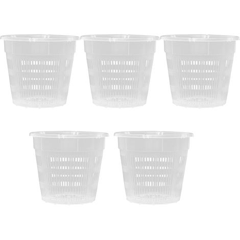 Pot pour orchidées transparent, 5 pièces, diamètre 11 cm, hauteur 10 cm, en plastique, avec trous, pour orchidées, intérieur