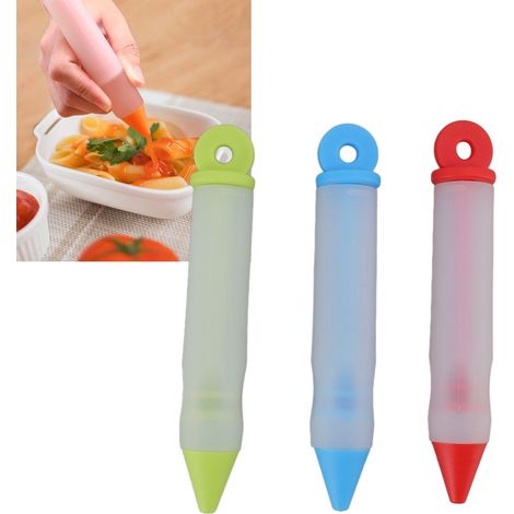 Kit de 3 Stylos à Givrage Alimentaire en Silicone Détachable avec 12 Embouts pour Décoration de Gâteaux DIY