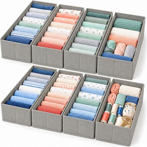 Relaxdays système de rangement pour tiroirs, lot de 8, commode IKEA Hemnes 160 cm, pliable, cloisons, gris clair (1/5)