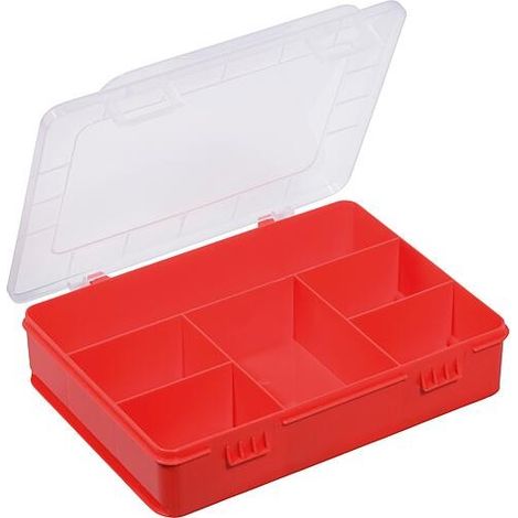 EUROPLUS BASIC 18/6 BOÎTE DE RANGEMENT À 6 COMPARTIMENTS EN POLYPROPYLÈNE AVEC FERMETURES À CLIQUET ROUGE ALLIT 457175 (1/3)