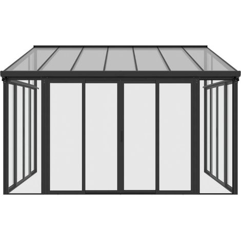 Home Deluxe – Véranda Amaris anthracite 312 x 224 x 300 cm – Cadre aluminium résistant – Panneaux polycarbonate double paroi – Gouttière intégrée