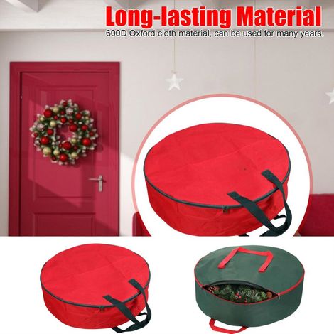 Sac de rangement pour couronne de Noël avec poignées résistantes, double fermeture éclair, fente pour cartes et contenant de rangement étanche à l'humidité (1/5)