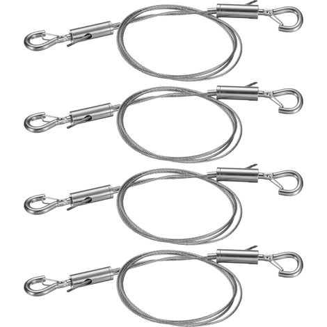 Lot de 4 câbles de suspension pour cadre photo - 1 m x 1,5 mm - Câble métallique robuste avec crochets réglables (1/4)