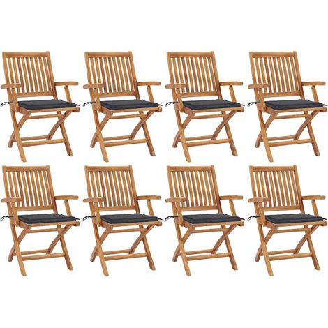 vidaXL Sillas plegables con cojines, 8 unidades, madera maciza de teca. (1/5)
