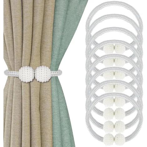 6 Pièce Embrasse magnétique pour rideaux, avec perle décorative, idéale pour maison, bureau, hôtel (Blanc). - Blanc Ron - Blanc Rond (1/5)