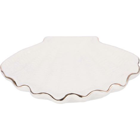 Plateau de présentation de bijoux en céramique, assiette à bijoux de bureau, ornement de commode (blanc)-11.5X10X2CM-White (1/4)