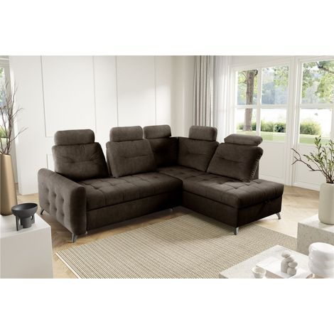 Ecksofa Schlafsofa Sofa WENDIE Stoff Hold Me Dunkelbraun Ottomane Rechts (1/5)