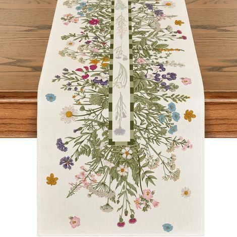 Tischläufer – Frühlingsblumen-Tischläufer – Oster-Tischläufer – Hochwertiges Leinen – Frühlings-Tischdekoration für Küche, Esszimmer oder Party – 33 x 183 cm (1/5)