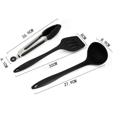 10 pcs kit Ustensiles de Cuisine en silicone, sans BPA-Noir - (1/4)