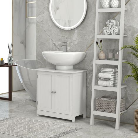 Mobiletto sottolavabo, mobiletto da bagno con 2 ante, ripiano regolabile, resistente all'umidità, 60 x 30 x 60 cm, bianco
