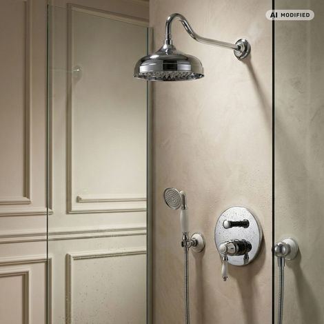 Ensemble de douche encastré PaulGurkes 25 cm Douche pluie Nostalgie Retro céramique (1/5)