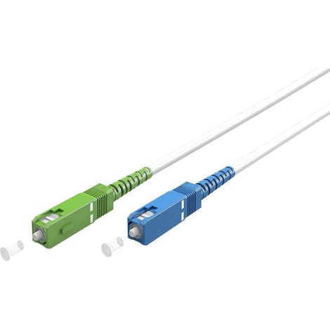 Cavo in fibra ottica, Singlemode (OS2) White, bianco (Simplex), 25 m, fibra ottica (FOC), Spina SC-APC (8°)  Spina SC (UPC), guaina senza alogeni (LSZH). Lunghezza del Cavo 25 m