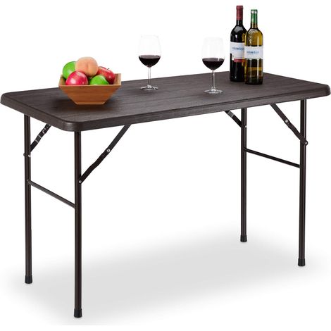 Relaxdays Table de Jardin, Effet Bois, Table Pliable rectangulaire, en Plastique, métallique, Balcon HxlxP 74 x 120 x 60 (1/5)