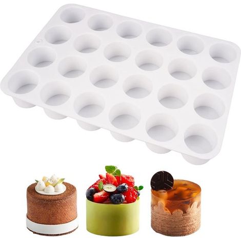 Silikonformen für Schokolade und Muffins – Zylinderform mit 24 Mulden für Mousse, Fondant und Käsekuchen (1/5)
