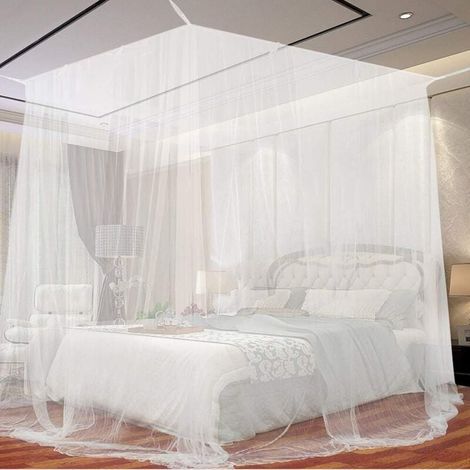 Moustiquaire de Lit, Grand Carrée Moustiquaire pour Lit Extra Large, Moustiquaire Baldaquin Intérieur et Extérieur pour Lits Simples et Doubles - Blanc (190 x 210 x 240cm) (1/4)