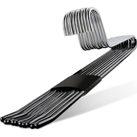 Lot de 10 Cintres en Métal Anti-Glisse, Cintres à Pantalon avec Ouvert sur Côté pour Ranger les Pantalons/Jeans/Écharpe-Chromé,Noir (1/5)