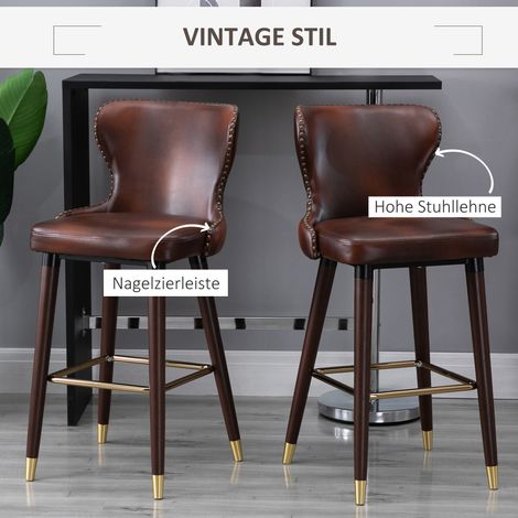 Lot de 2 tabourets de bar HOMCOM avec repose-pieds, chaise de comptoir dossier haut, similicuir marron, 52 x 53 x 101 cm (1/4)