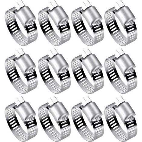 Set di 12 fascette stringitubo regolabili (16-25 mm) in acciaio inox 304 per tubi dell'acqua, serbatoi di carburante e tubi flessibili per autoveicoli. (1/4)