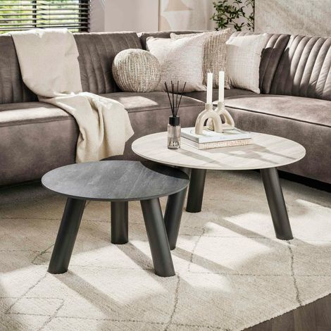 Tables basses céramique 3D gris clair & foncé (x2) GALWAY