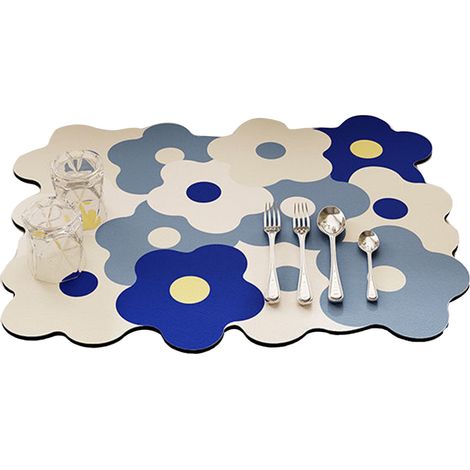 Tapis égouttoir à vaisselle pour comptoir de cuisine, rafraîchissant, mignon et élégant, résistant à la chaleur et absorbant, bleu et blanc, 30 x 40 cm (1/5)
