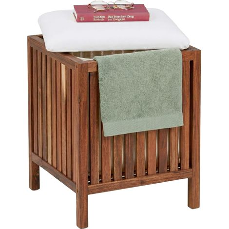 Acacia laundry basket with seat 50l capacity 229384419 (1/5)