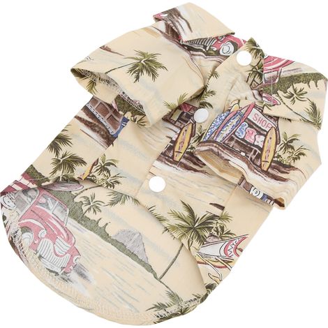 T-shirt d'été hawaïen pour chiens et chats, imprimé cocotier, beige, taille L (1/5)