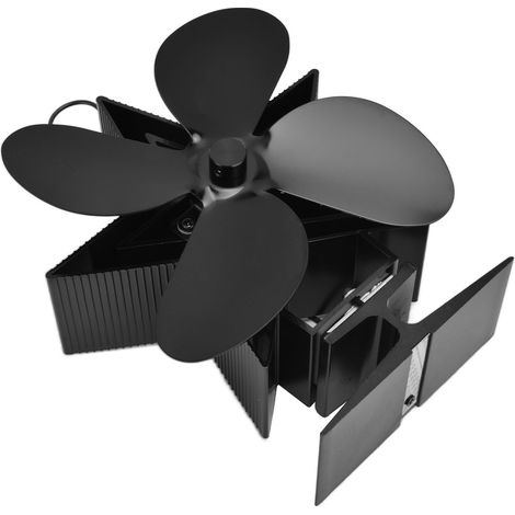 Ventilateur de cheminée à 4 pales avec module thermoélectrique, en alliage de zinc, alimenté par la chaleur, fonctionnement silencieux, noir (1/5)
