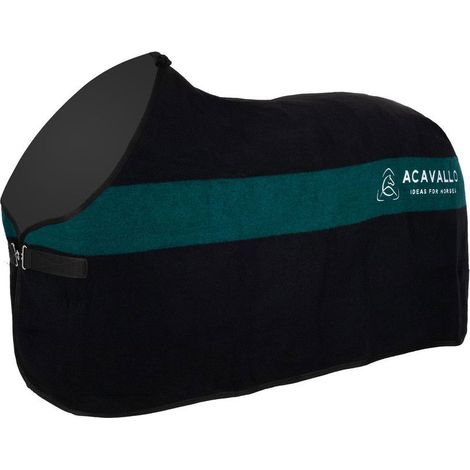 Coperta da box Acavallo in lana 800g con fibbie in acciaio inox: 125 CM, Nero