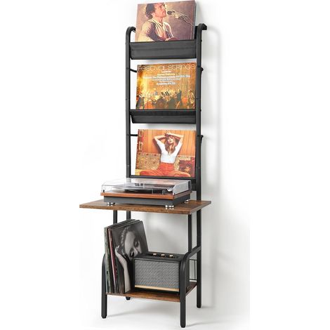 Platine Support Vinyle Rangement – Support Platine Vinyle pour Jusqu’à 200 Albums, Armoire Table de Tourne-disque Vintage, Mural Étagère de Rangement pour Disques et Stéréo (1/5)