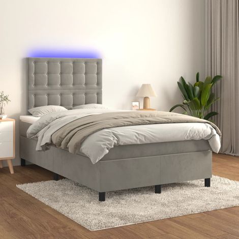Lit Adulte - Sommier tapissier matelas et LED - Ensemble de lit tapissier - Chambre Intérieur - Gris clair 120x200 cm Velours XJDT701091 (1/5)